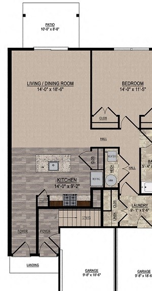 Primrose Interior First Floor with One Car Attached Garage